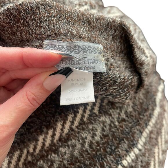 Nomadic Traders Medium Alpaca Vest Vintage Brown Ivory Gray Open Front - Picture 2 of 9